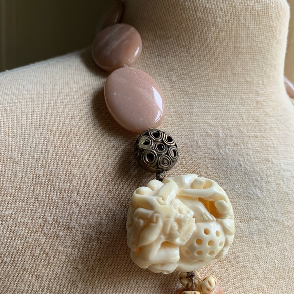 Sweet Olive Boho Multi Strand Bone, Mother of Pearl, Agate & Sunstone Necklace - Picture 6 of 8